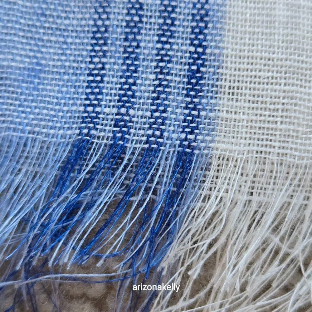 Puro Lino Linen Scarf Stripe Blue White & Taupe Italian Linen